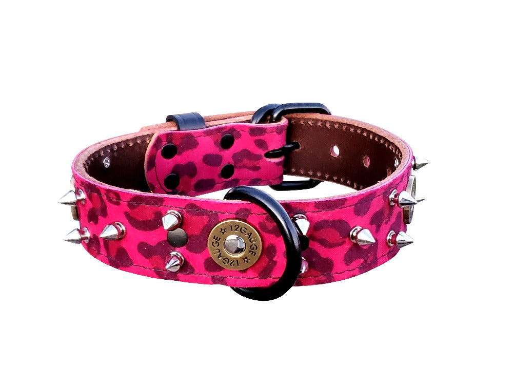 Pink Animal Print Leather Shotgun Shell Collar
