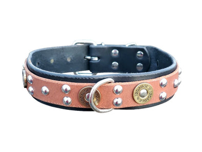 Shotgun Shell Brown Leather Dog Collar Made with Amber Crystals