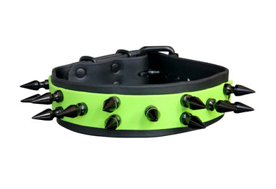 Dual Layer Black And Green Bioflex Waterproof Spiked Dog Collar