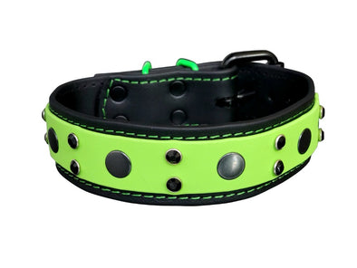 Studded Black And Green Bioflex Waterproof Dog Collar