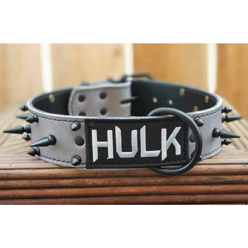 Grey Leather Custom Name Dog Collar