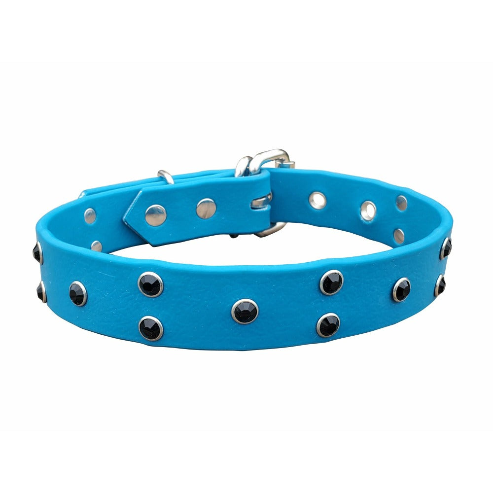Turquoise Dog Collar with Black Crystals
