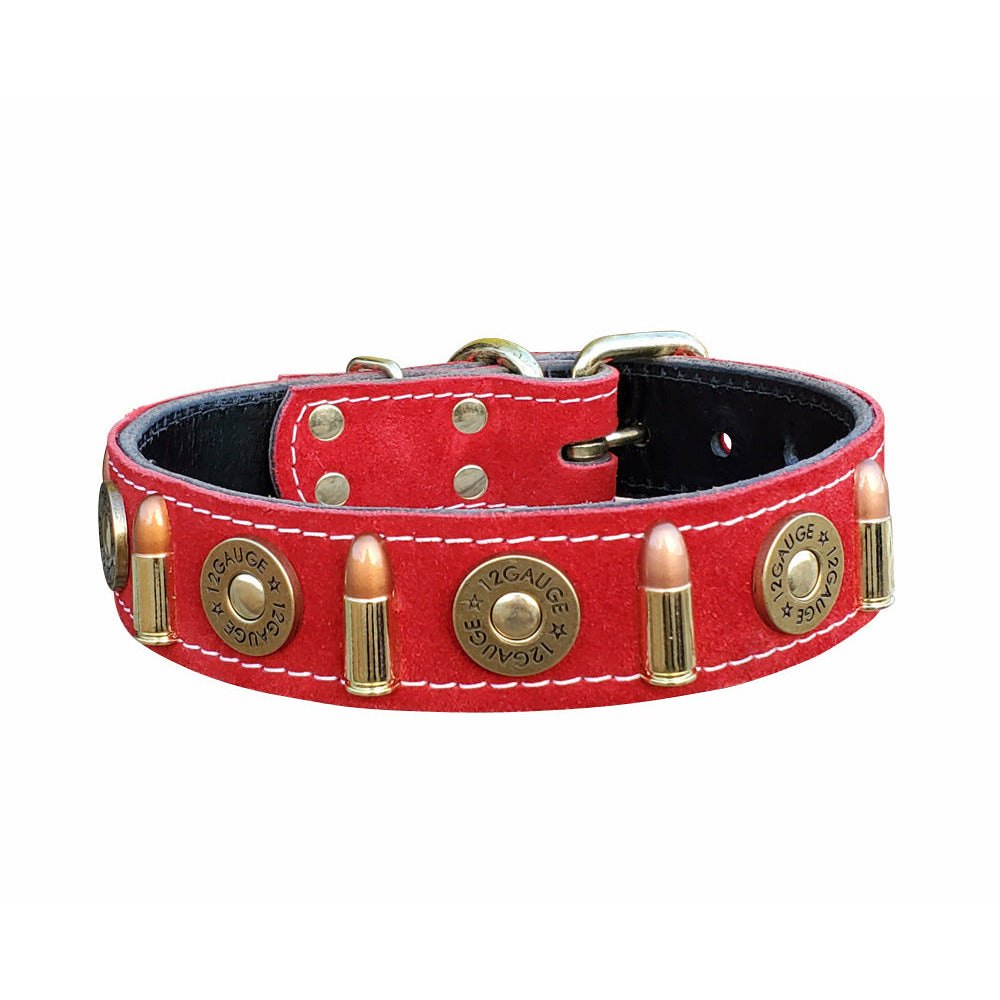 Red Leather Ammunition Dog Collar
