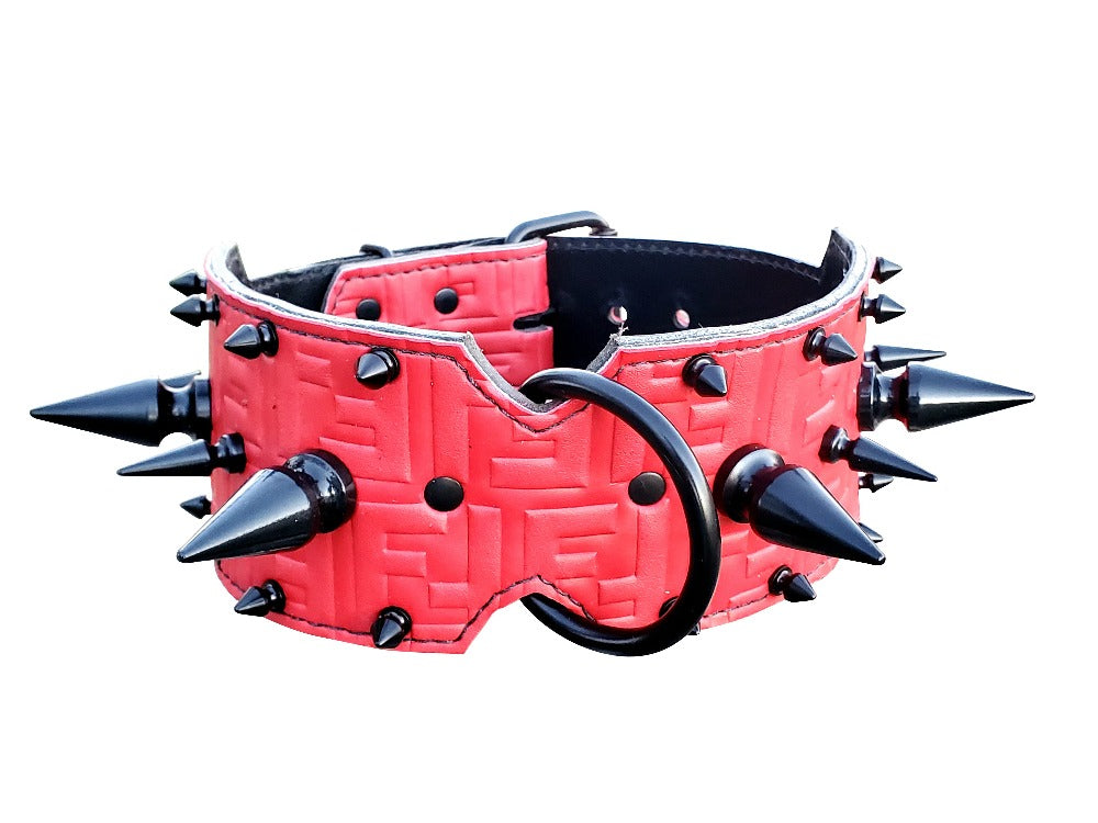 3" Red Designer Spiked Leather Dog Collar