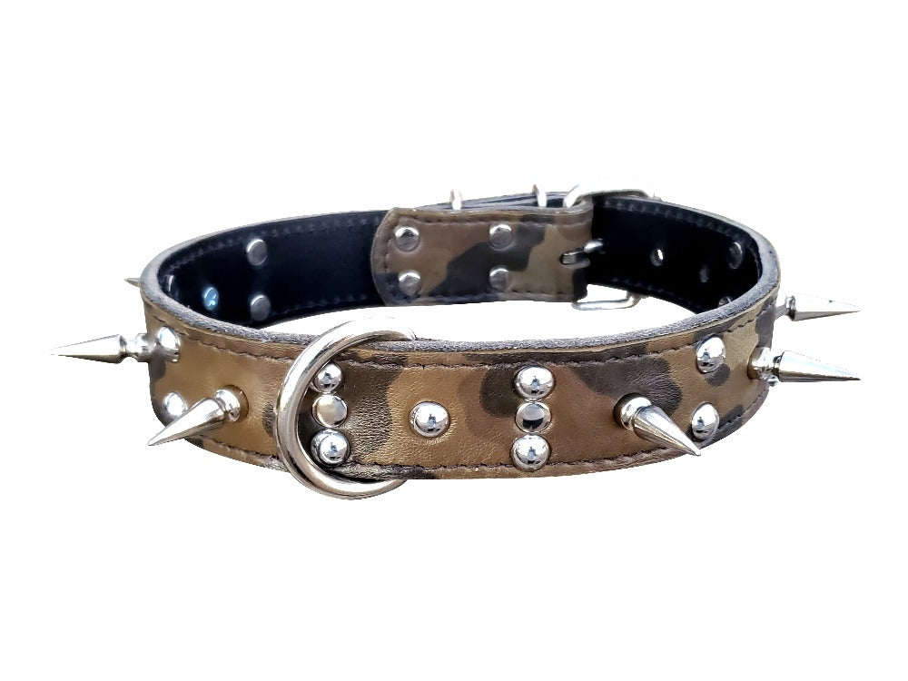 Camo Leather Spiked Dog Collar