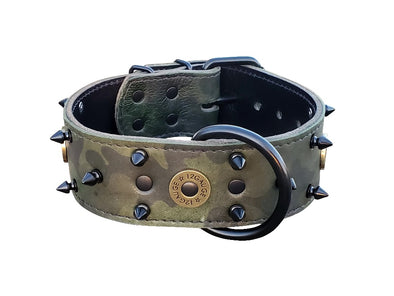 Camo Leather Spiked Shotgun Shell Dog Collar