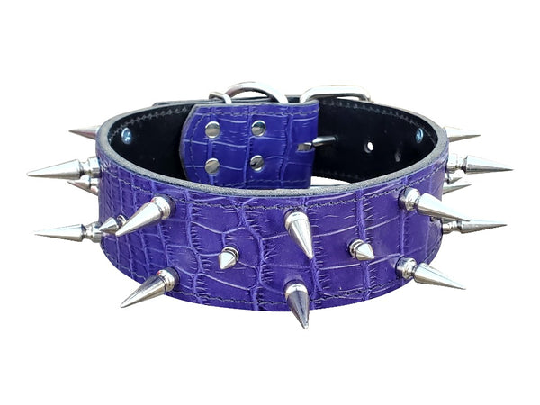Croc Leather Dog Collar with chrome spikes