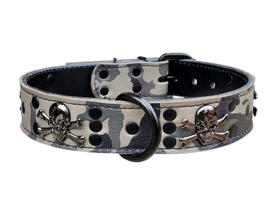 Studded Skull Leather Dog Collar