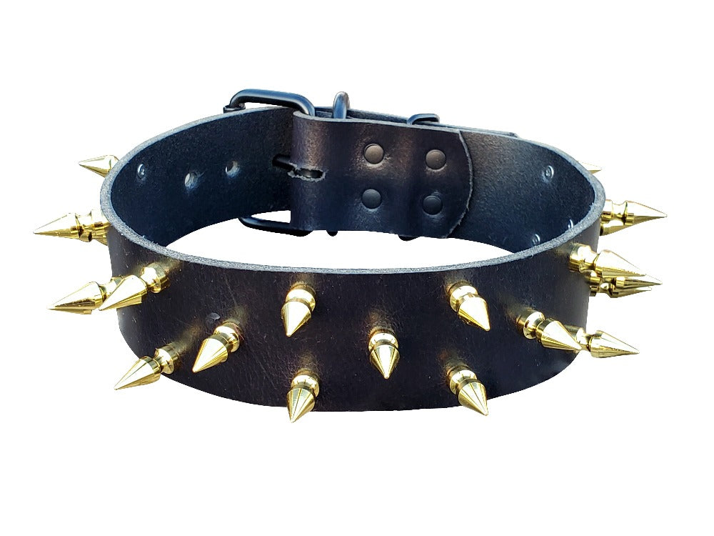 Leather Collar With Gold Spikes