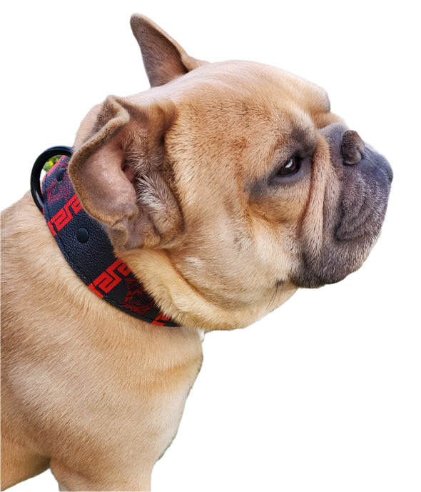 French Bulldog Red And Black Leather Collar