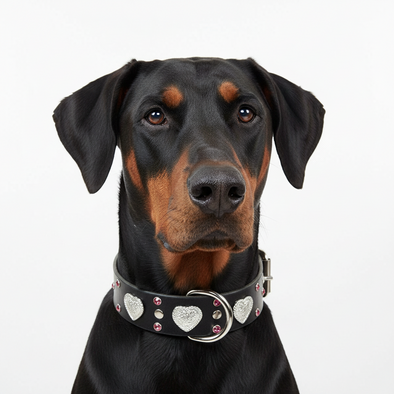 Black Leather Doberman Heart Dog Collar