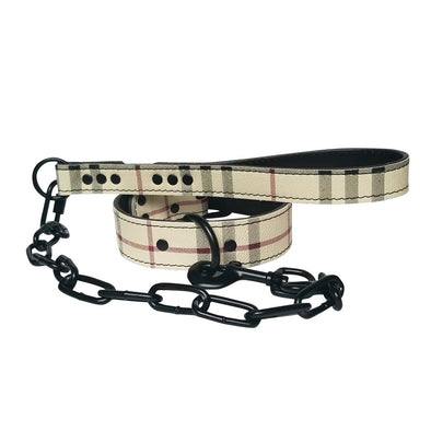 Plaid Dog Collar And Leash Set