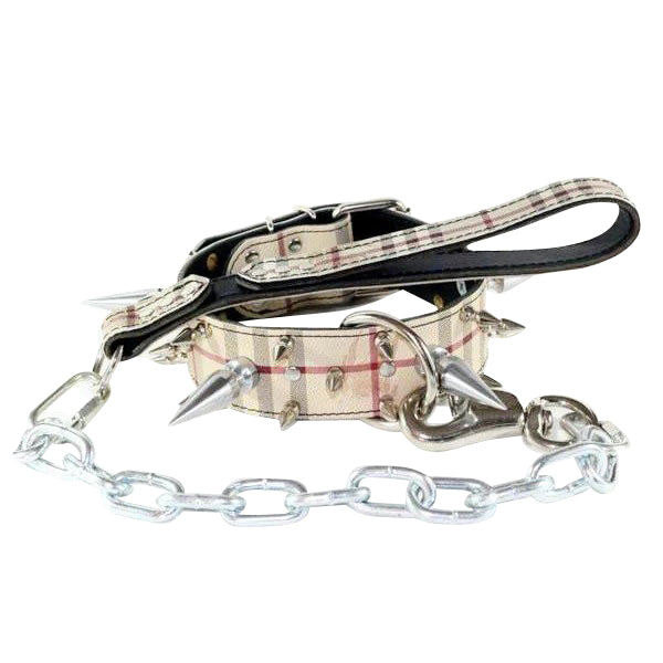Plaid Dog Collar Set with Extreme Spikes
