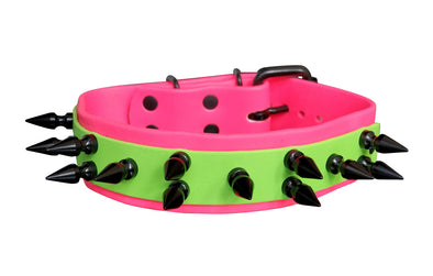 Black Spiked Bioflex Double Layer Waterproof Dog Collar Fits 16" to 20" Necks