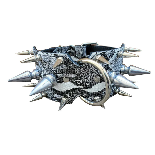 snake skin leather collar with large spikes