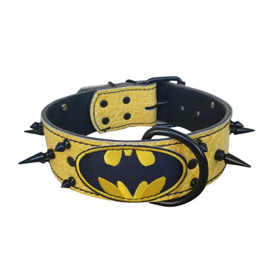 yellow leather batman collar with black spikes