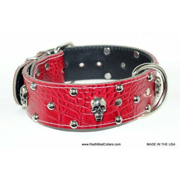 studded red skull dog collar - Studded Skull Collar - Pitbull Skull Collar - Red American Bully Collar - Studded american bully collar