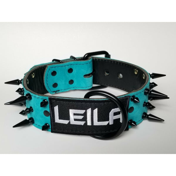 name patch dog collar. spiked big dog leather spiked collar , pitbull name dog collar, exotic bully collar