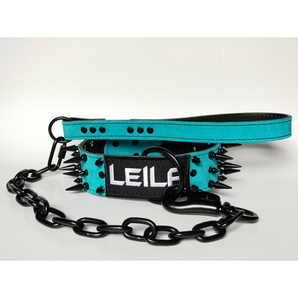 custom name spiked leather dog collar