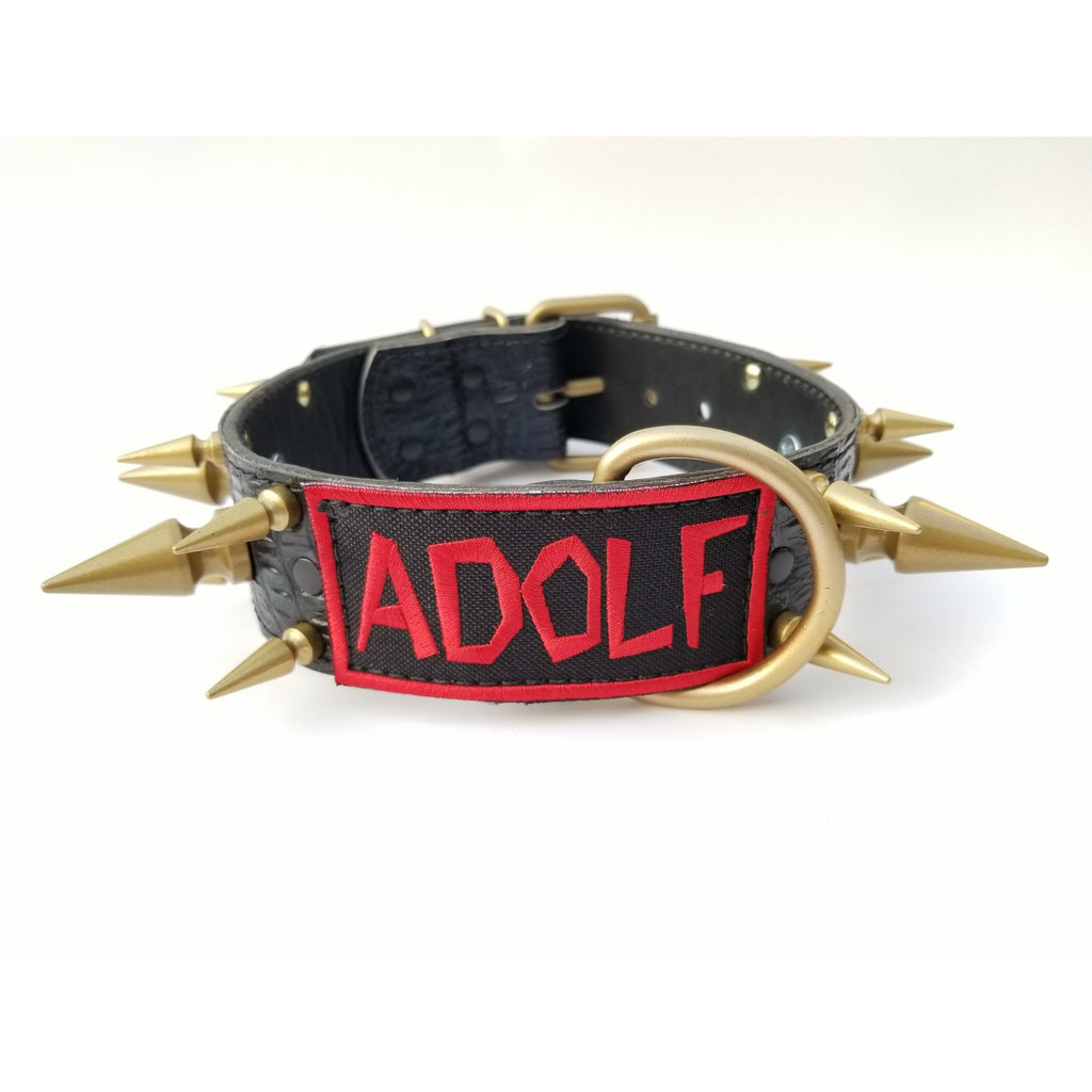 Gold Spiked Large Leather Dog Collar