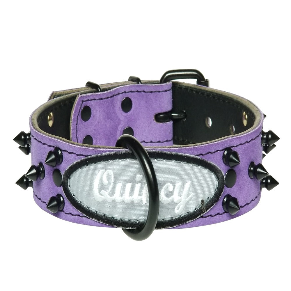 Personalized Lavender Suede Spiked Collar
