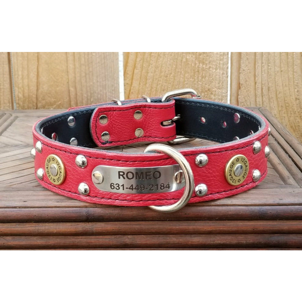 BRANNI, Small Dog Collar in Red Leather (Made in Italy)