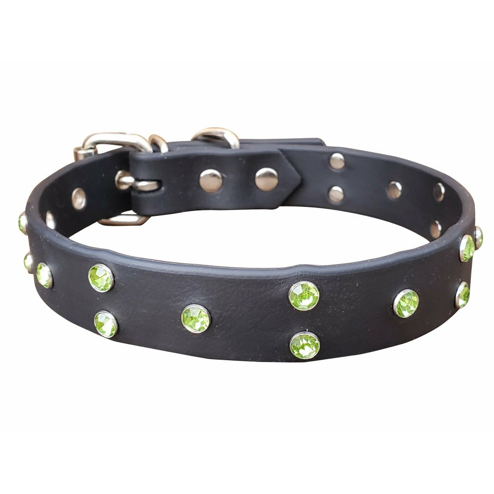 Black Dog Collar With Green Crystals