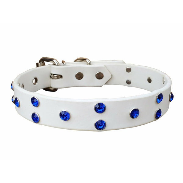 White Dog Collar With Blue Crystals