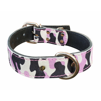 Pink Camouflage Leather Dog Collar