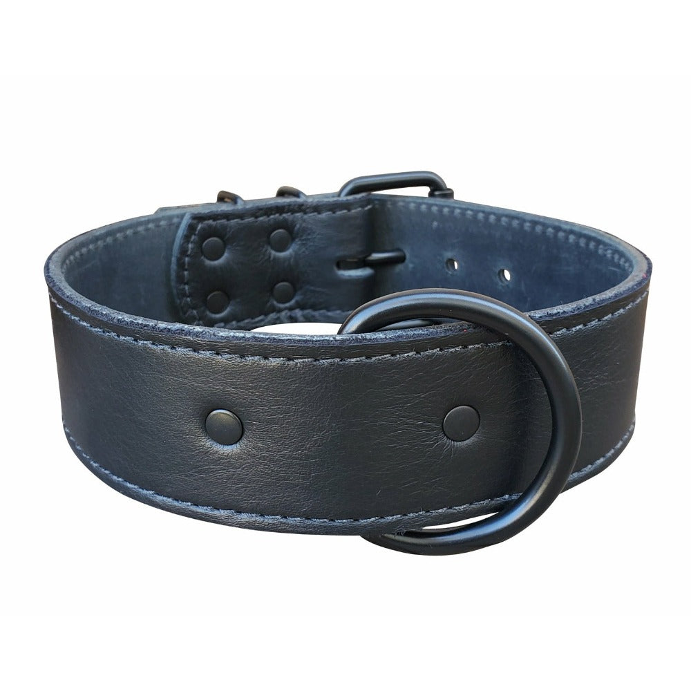 black italian leather dog collar