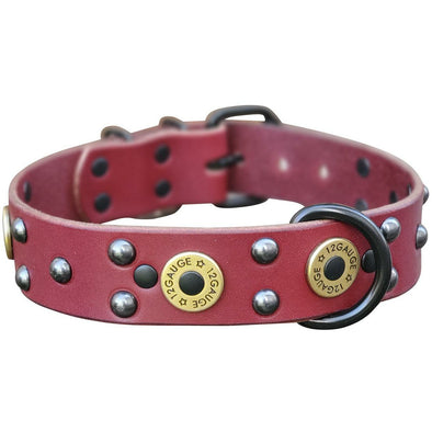 Cherry Brown Leather Stud Shotgun Shell Dog Collar