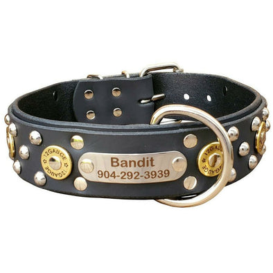 Dual Layer Studded Black Leather Dog Collar