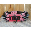 wide doberman pink embossed alligator leather dog collar with black spikes