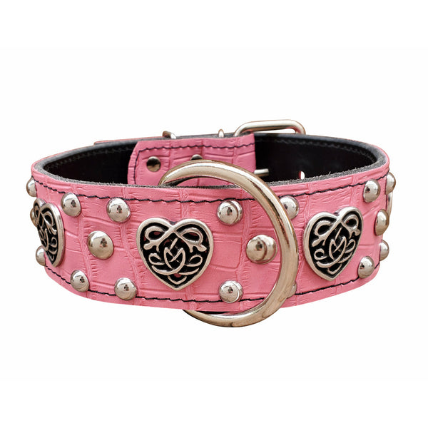Celtic Heart Pink Leather Collar - NALA Edition
