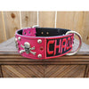 custom leather point skull name dog collar