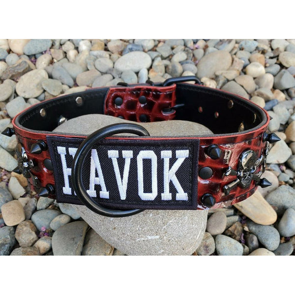 embroidered name dog collar, pitbull spiked leather collar