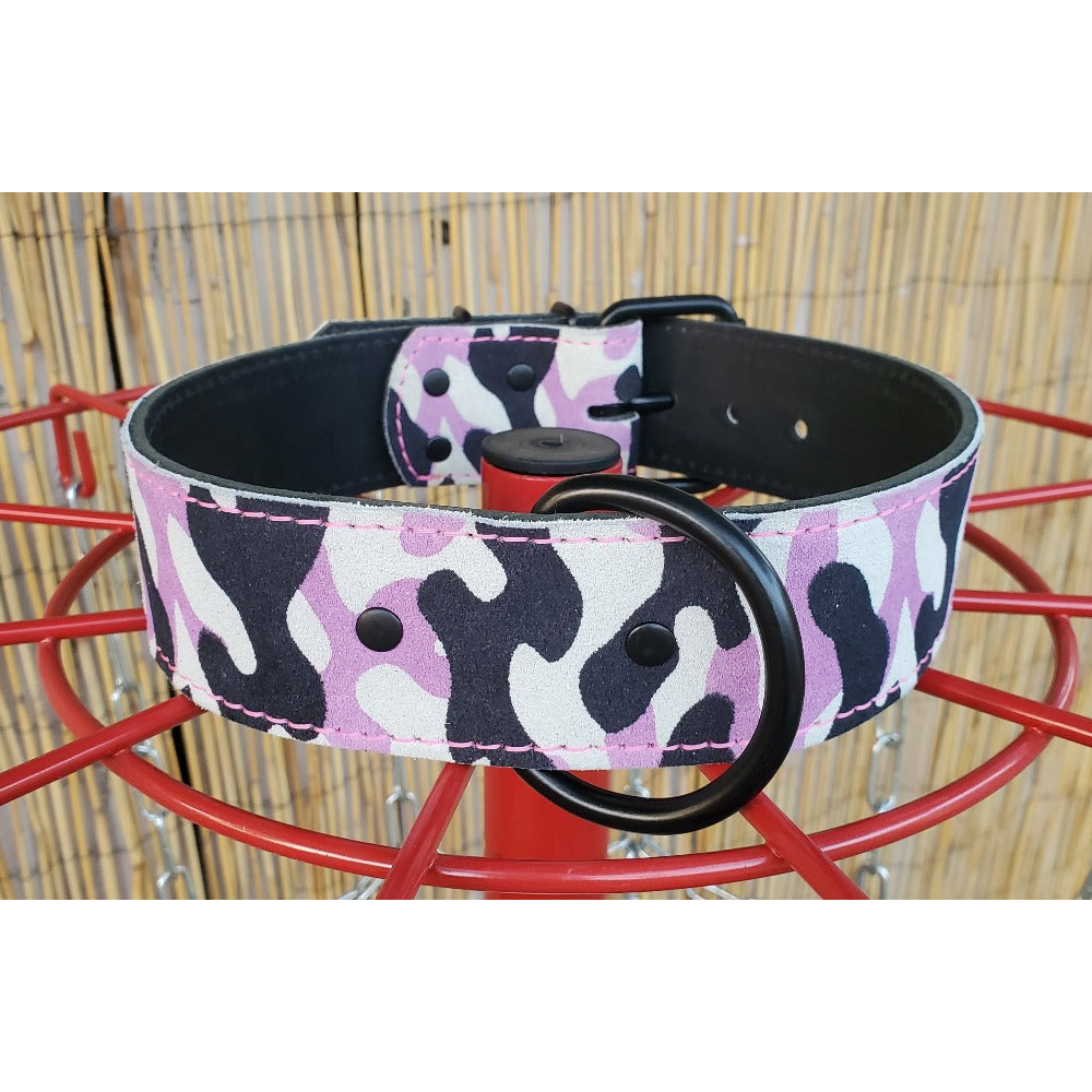 Pink Camouflage Leather Dog Collar With Chrome Hardware - Ready to Ship - Fits 21" to 25" Necks