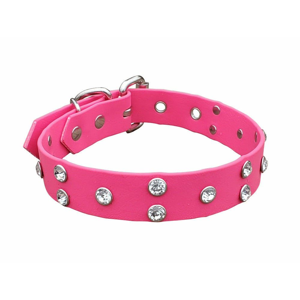 Pink Dog Collar With Clear Crystals
