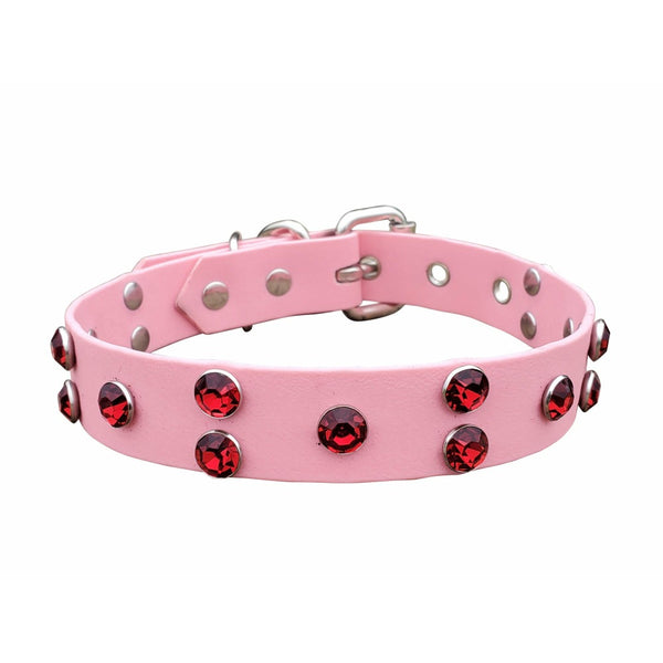 French bulldog Pink Collar with Red Crystals