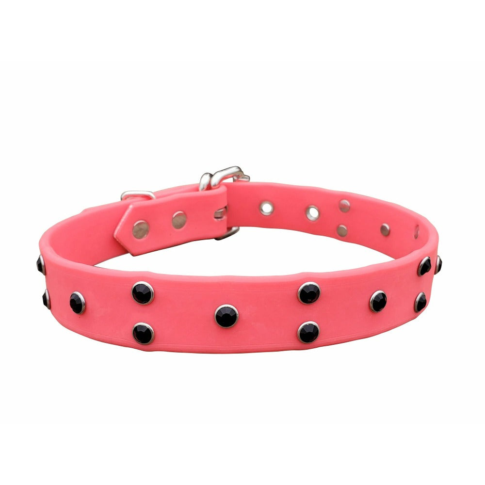 pink Dog Collar with Black Crystals