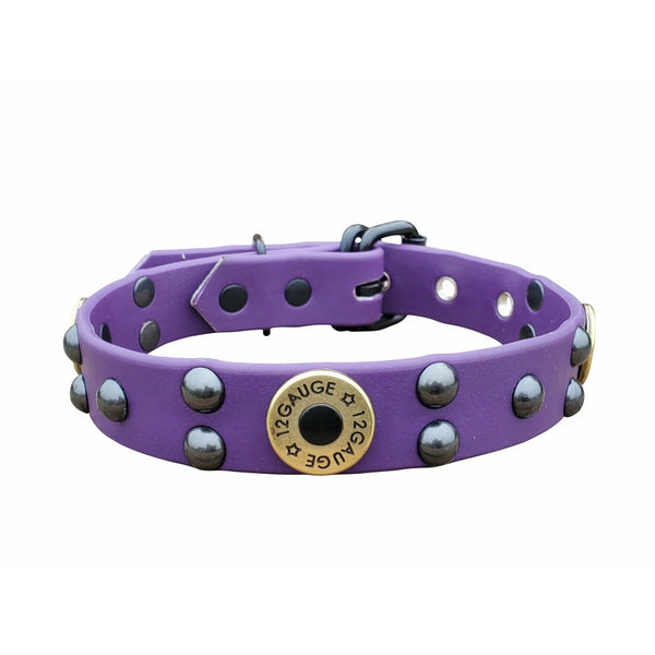 Purple Shotgun Shell Dog Collar w Black Round Studs