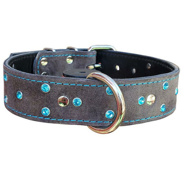 Genuine Leather Dog Collar With Crystals