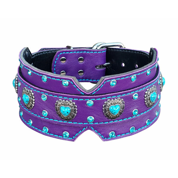 3" Double Layer Purple and Teal Leather Dog Collar