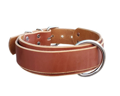 dual layer brown leather large dog collar