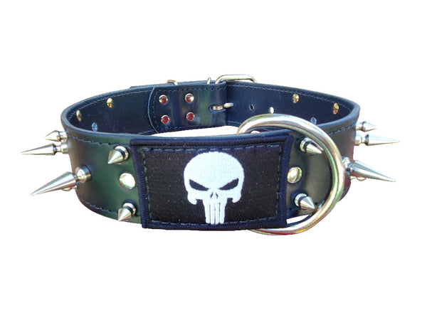 Punisher Spiked Leather Dog Collar