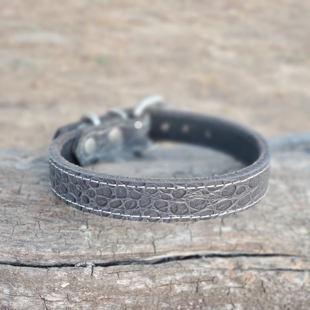 3/4" Grey Leather Dog Collar - fits 11" to 13"