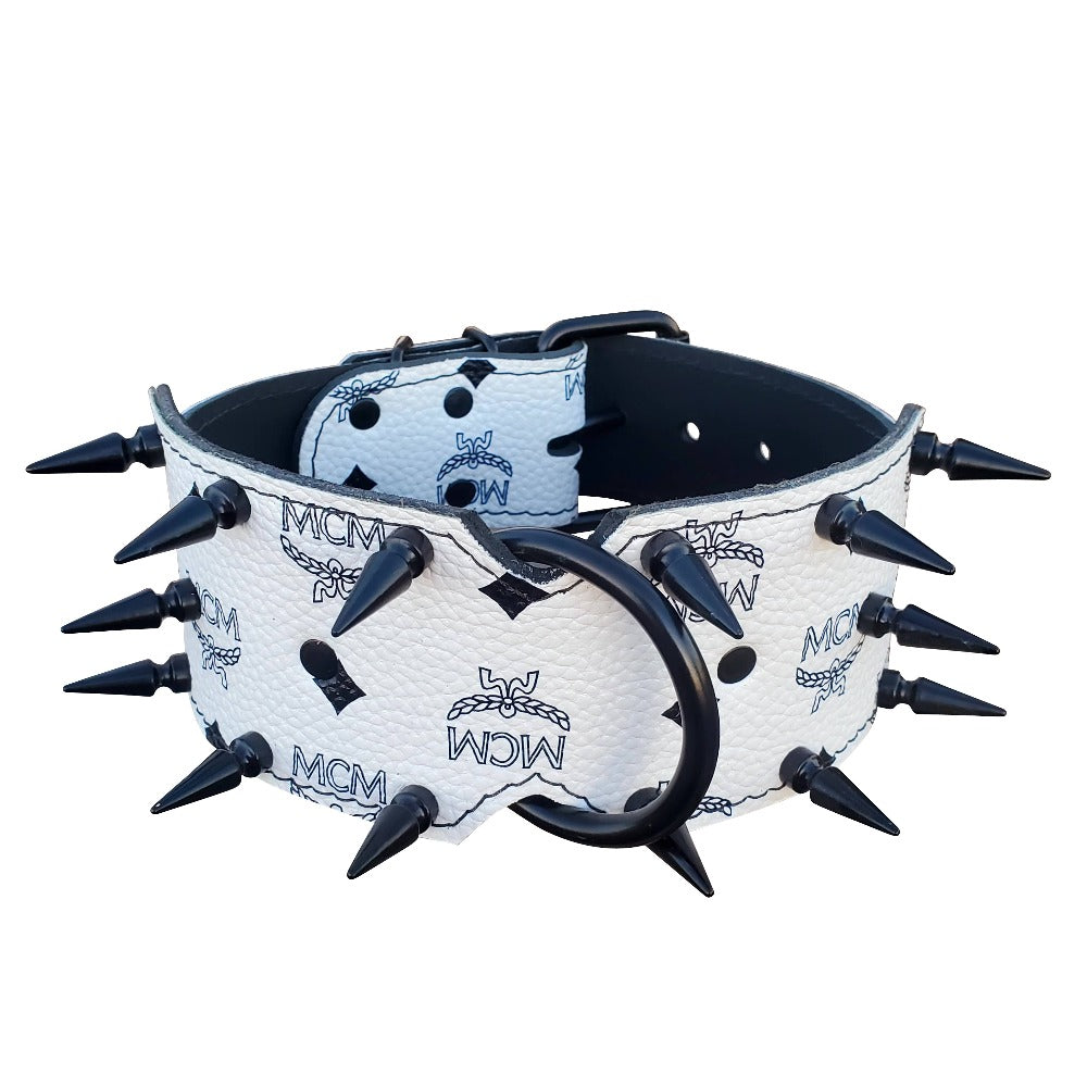 3" American Bully Designer Spiked Leather Dog Collar