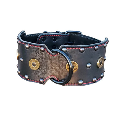 3" Black Leather Studded Shotgun Shell Collar