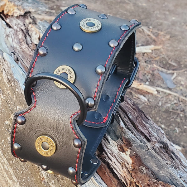 3" Black Leather Shotgun Shell Dog Collar Fits 20" to 24"