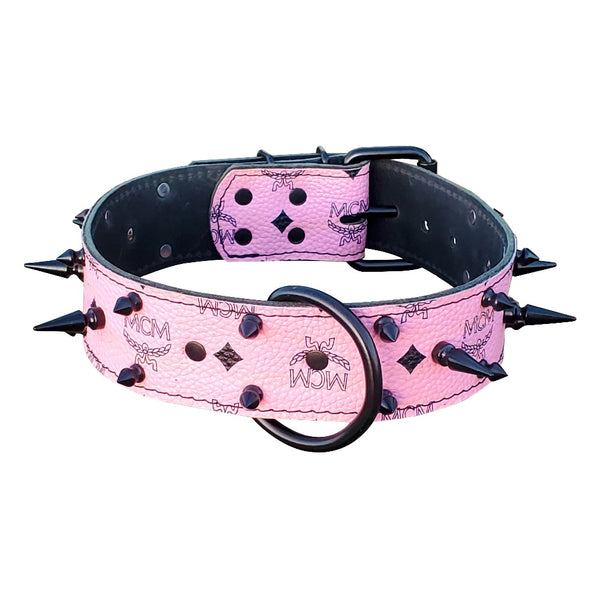 Spiked Pink Designer Leather Dog Collar